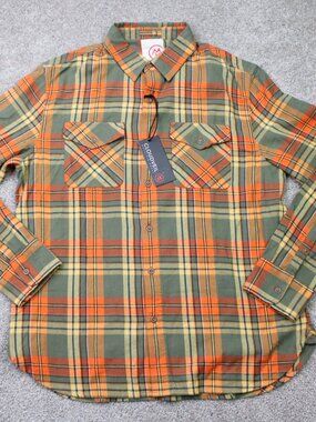 Cloudveil Flannel Shirt NWT Mens Medium Orange/Green Plaid Cotton Long Sleeve